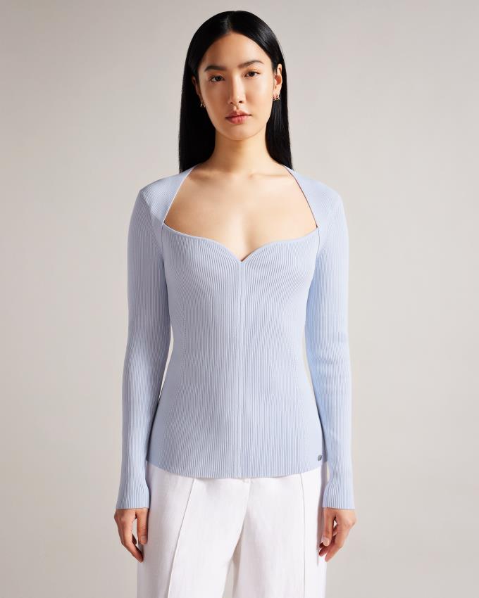 Hauts Ted Baker Sweetheart Neckline Knitted Bleu Femme | UNS-43070063